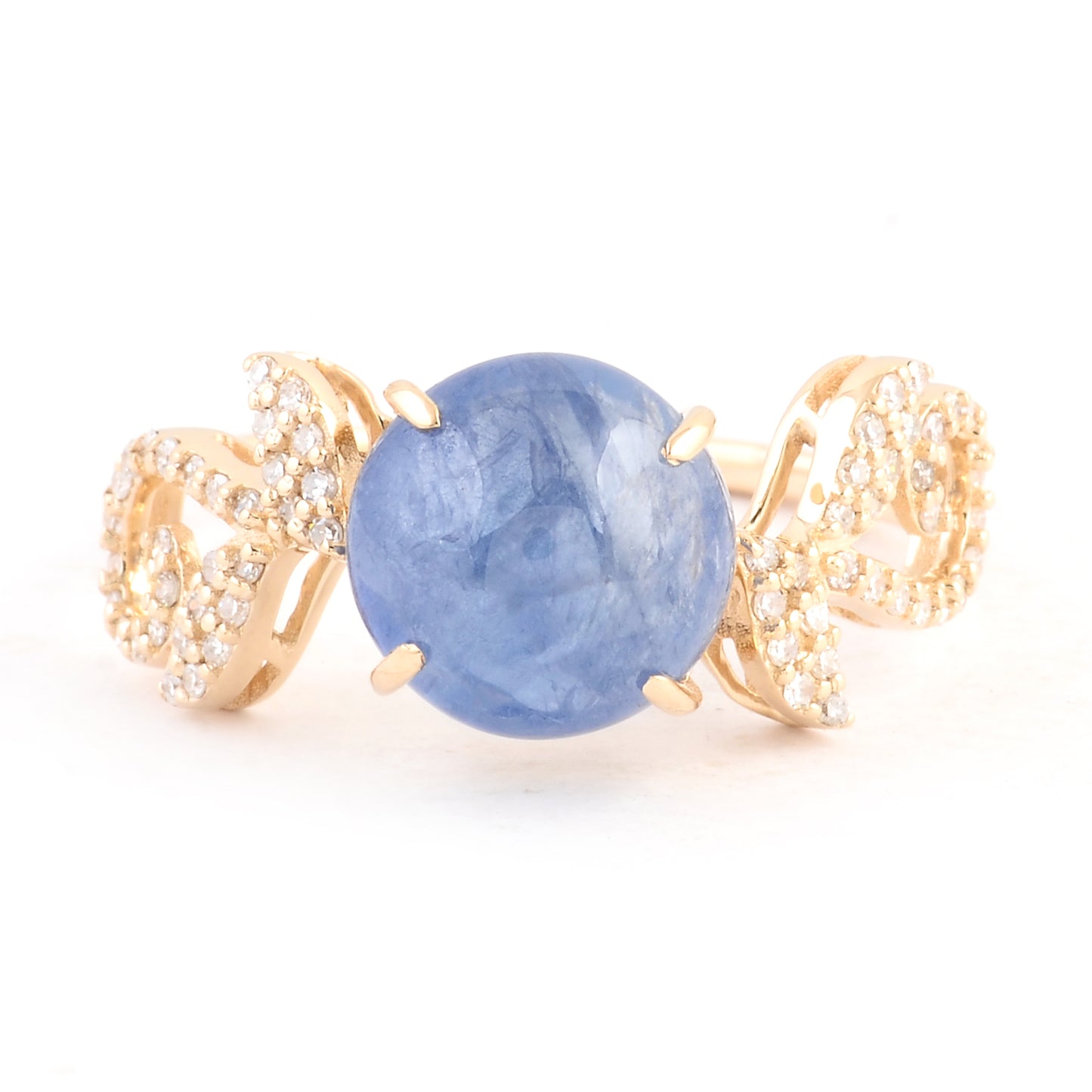 4.47 Ct Round Cabochon Natural Corundum Sapphire 14K Gold Ring