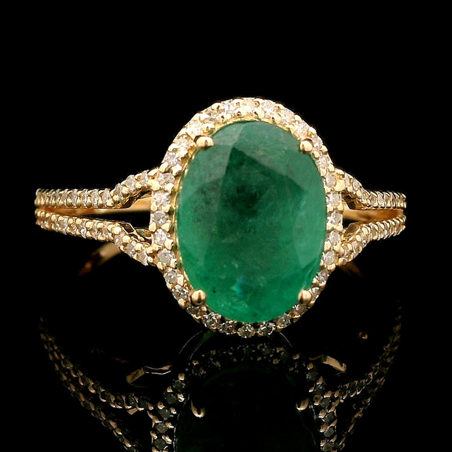 3.50 Ct Oval Mixed Cut Natural Emerald 14K Gold Ring