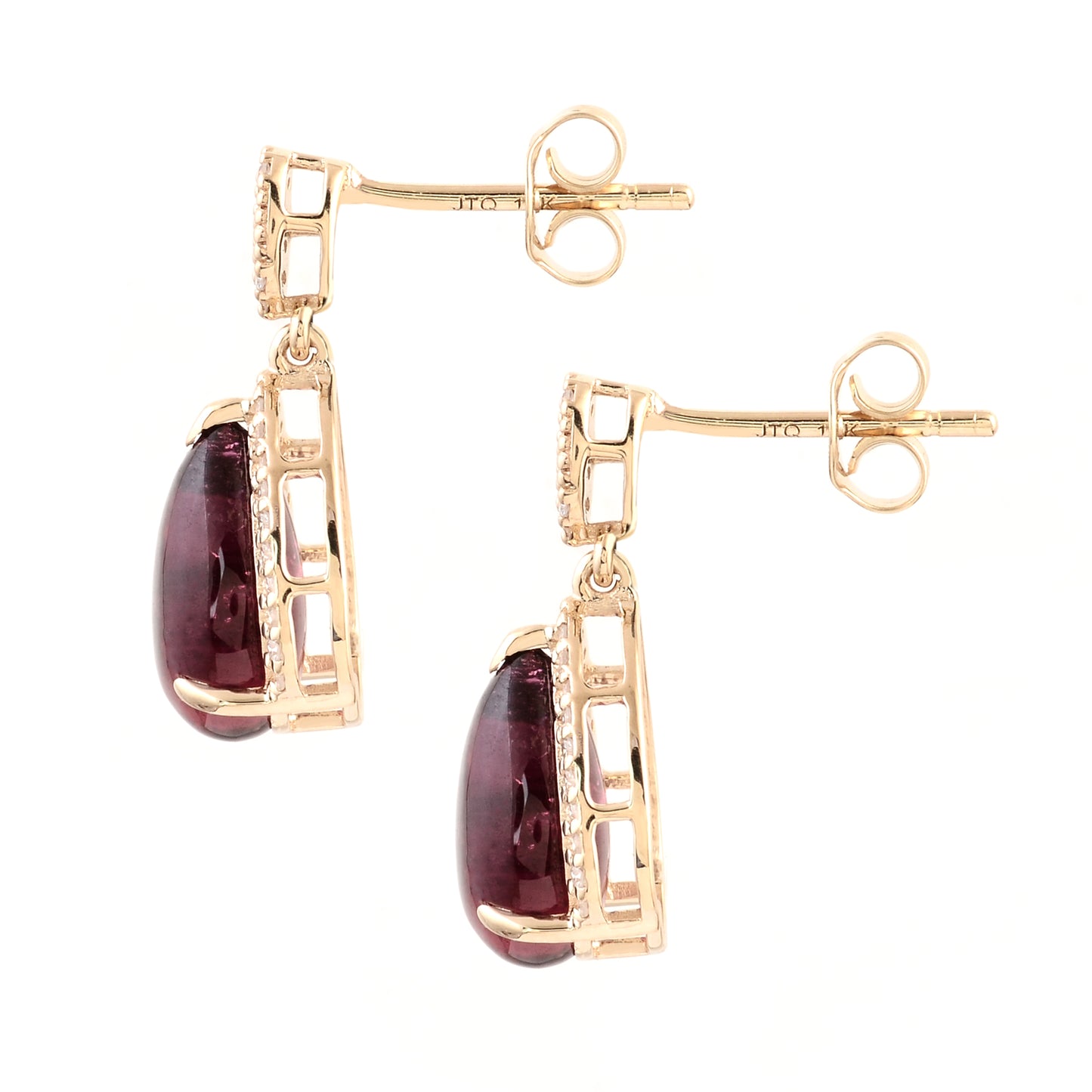 5.69 Ct Pear Cabochon Natural Tourmaline 14K Gold Earrings