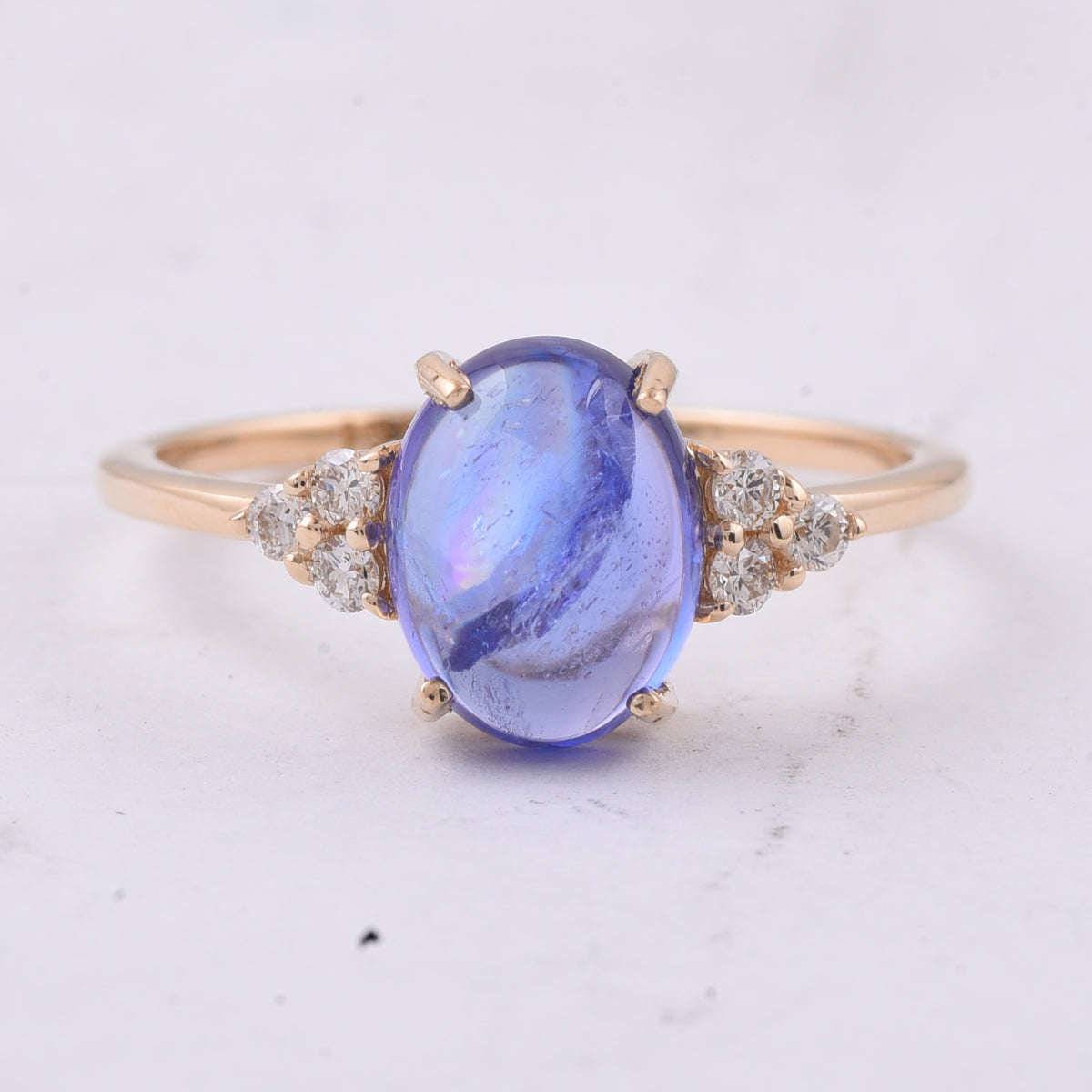 2.61 Ct Oval Cabochon Cut Natural Tanzanite 14K Gold Ring