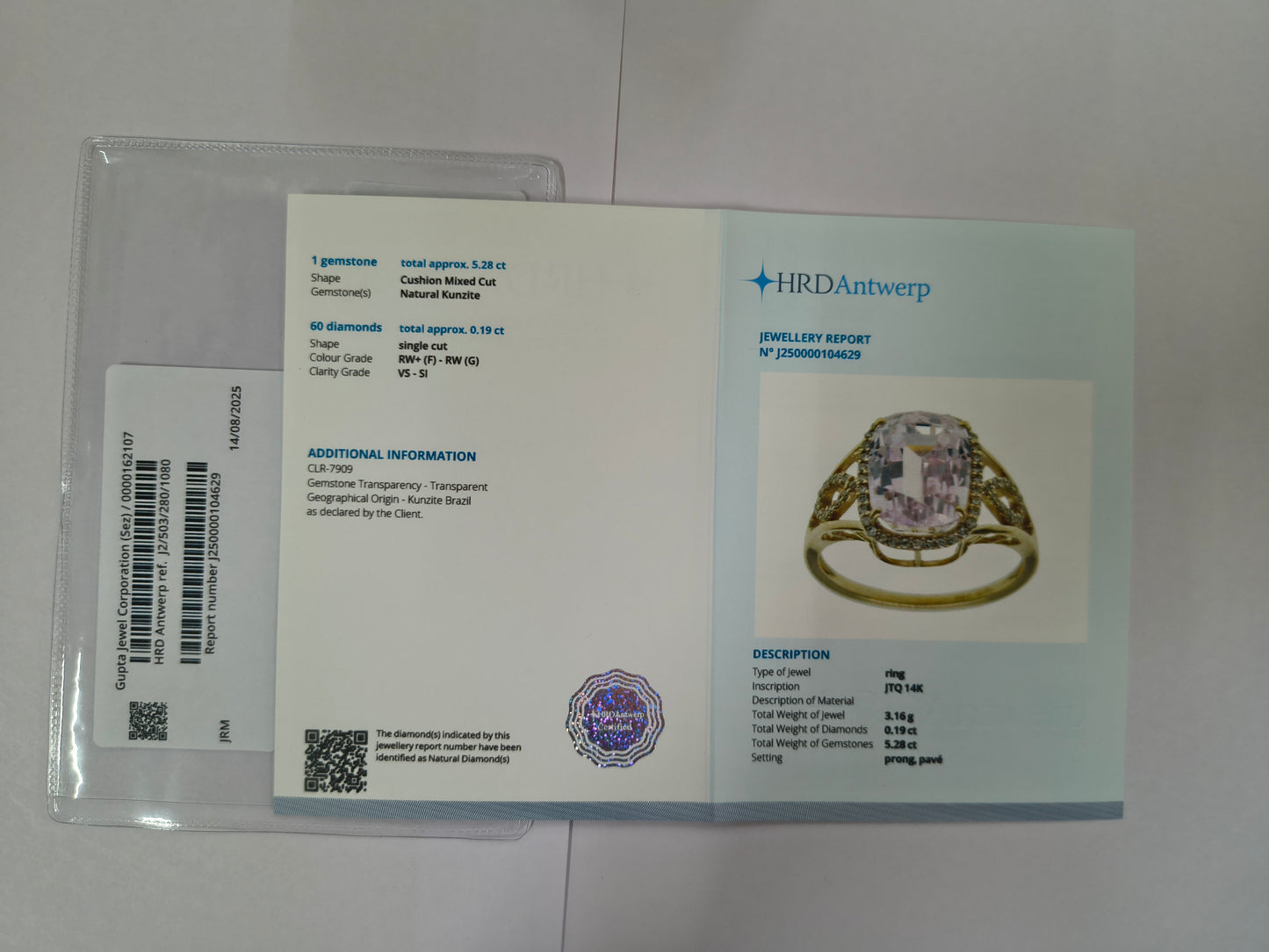5.47 Ct Cushion Mixed Cut Natural Kunzite 14K Gold Ring
