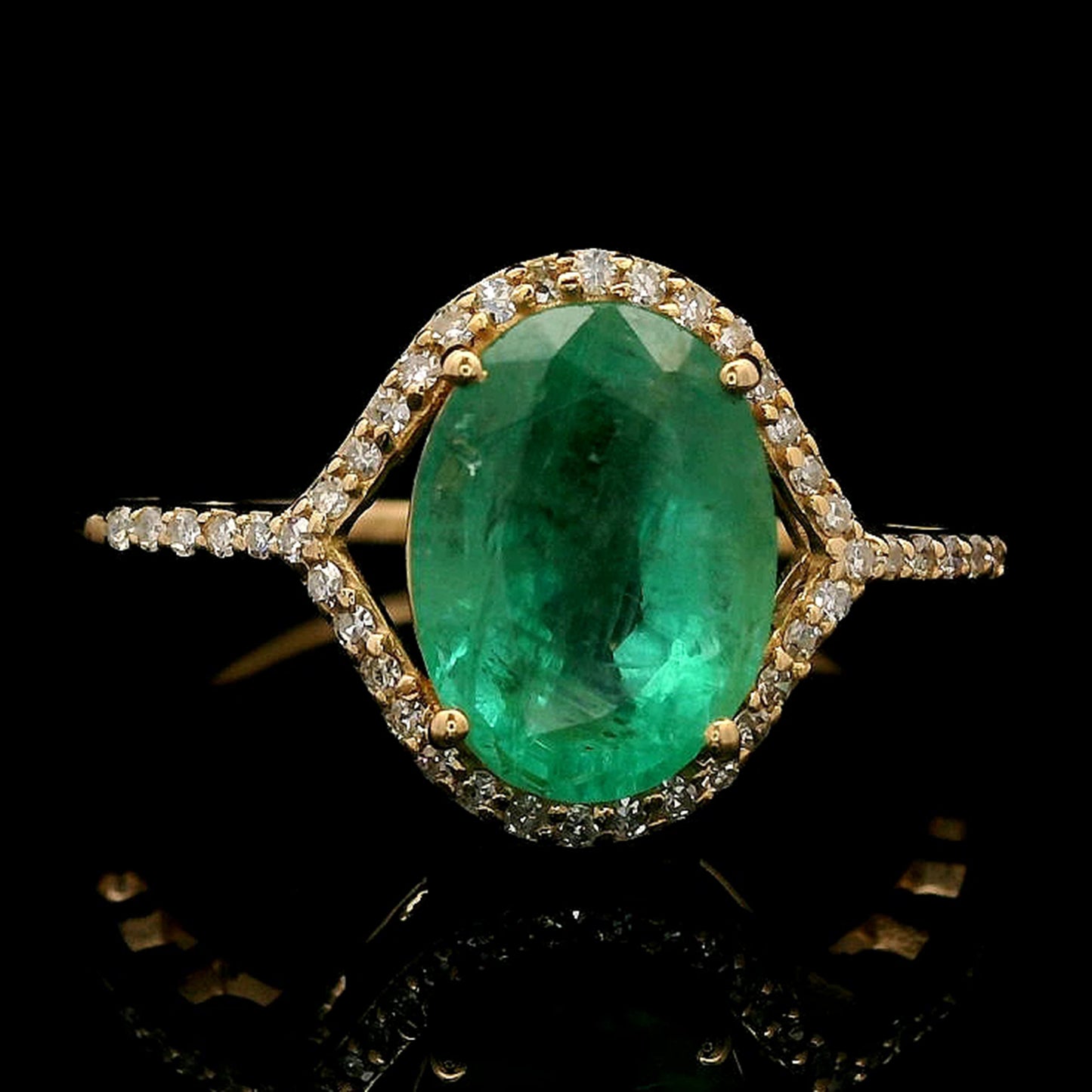 2.29 Ct Oval Mixed Cut Natural Emerald 14K Gold Ring