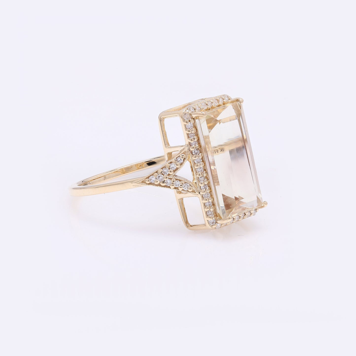 3.50 Ct Rectangular Step Cut Natural Plagioclase Feldspar Sunstone 14K Gold Ring