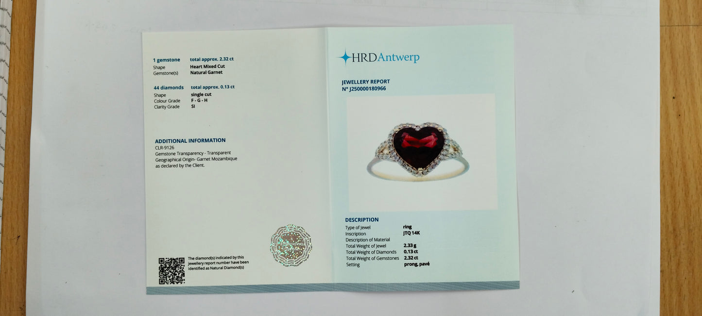2.45 Ct Heart Mixed Cut Natural Garnet 14K Gold Ring