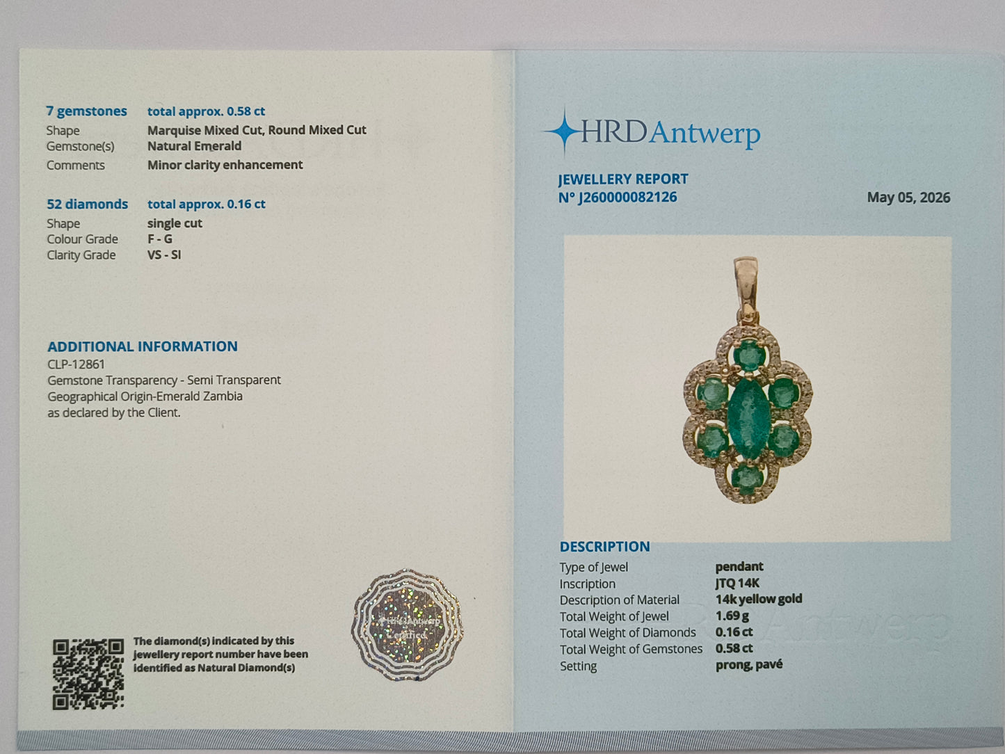 1.40 Ct Marquise Mixed Cut, Round Mixed Cut Natural Emerald 14K Gold Pendant