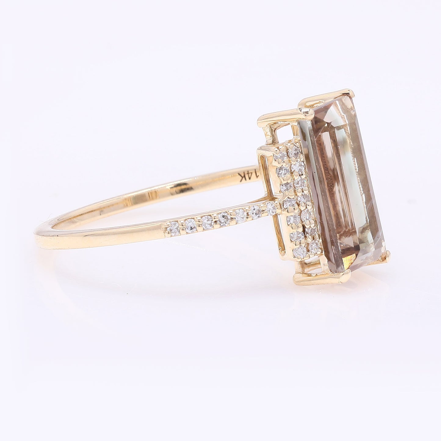 2.01 Ct Rectangle Step Cut Natural Sunstone 14K Gold Ring