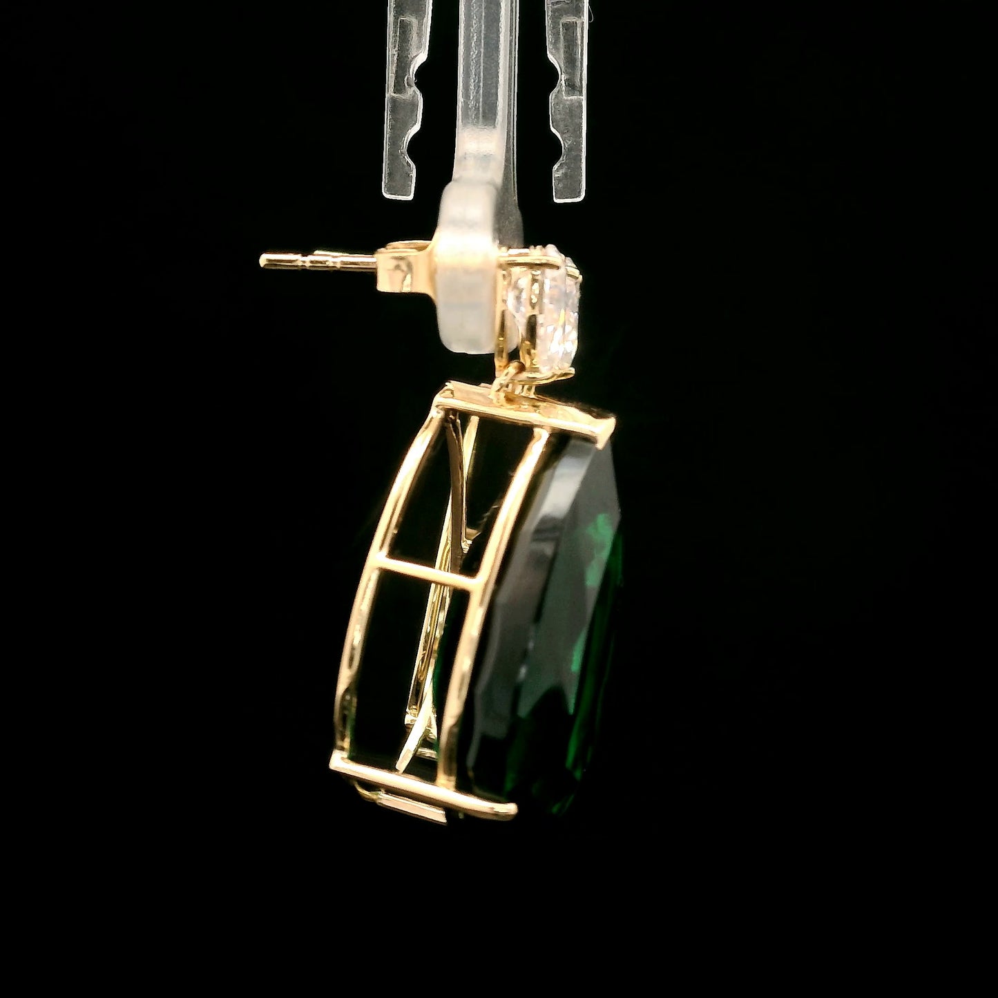 23.16 Ct Pear Mixed Cut Lab Grown Emerald 14K Gold Earrings