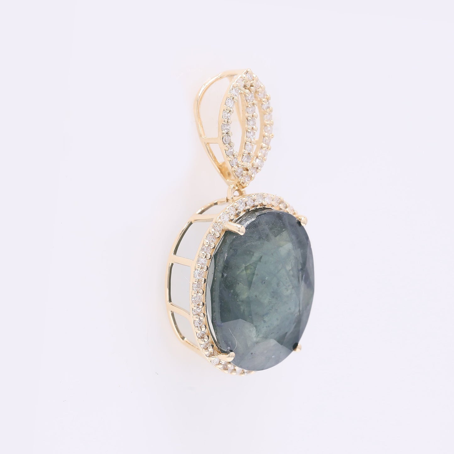 9.15 Ct Oval Mixed Cut Natural Sapphire 14K Gold Pendant