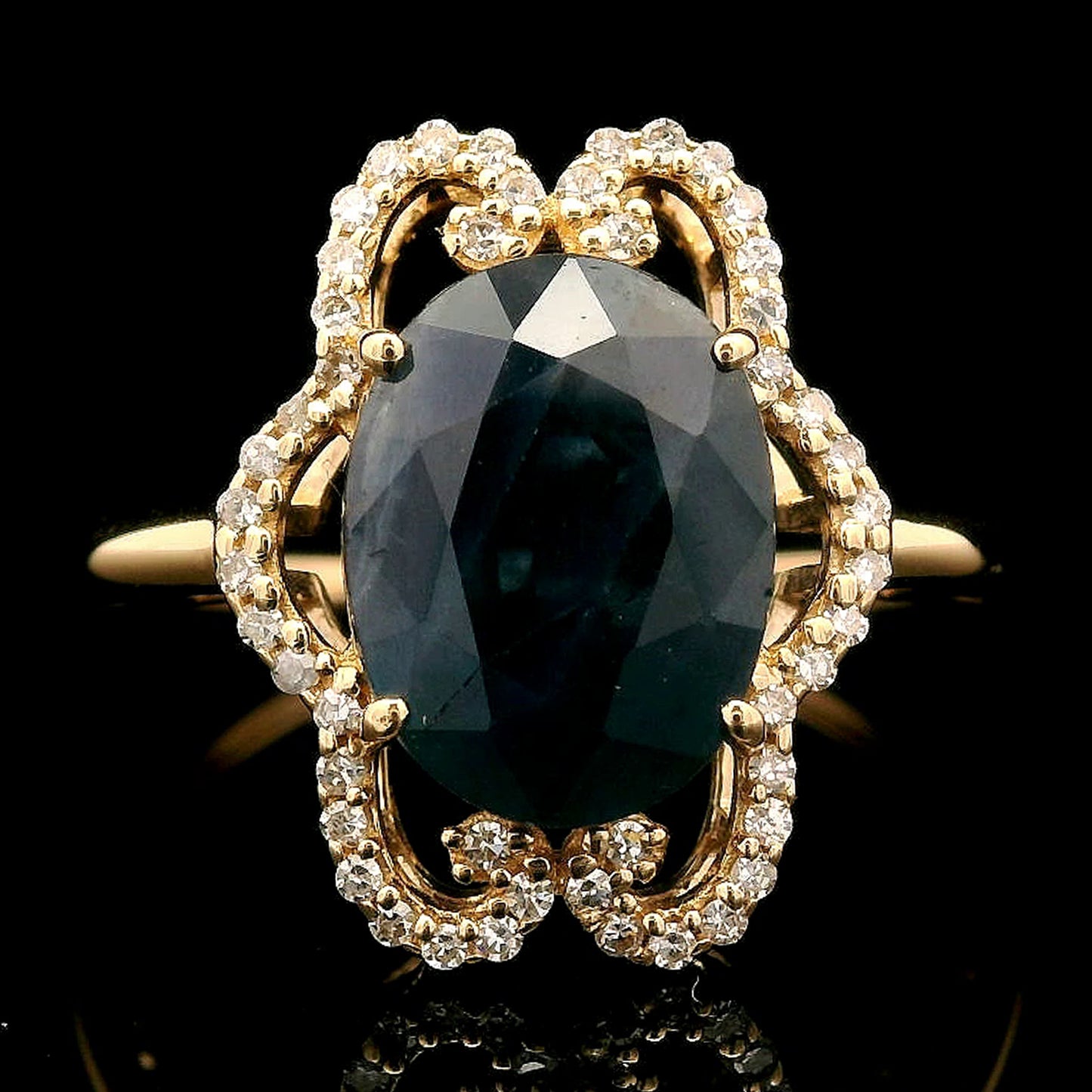 3.28 Ct Oval Mixed Cut Natural Sapphire 14K Gold Ring