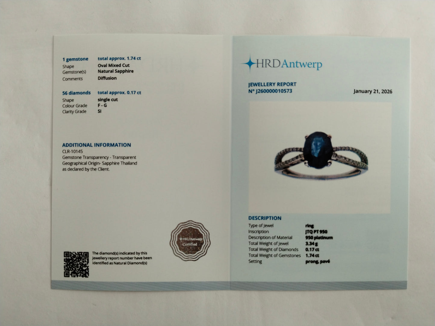 1.91 Ct Oval Mixed Cut Natural Sapphire 950 Platinum Ring