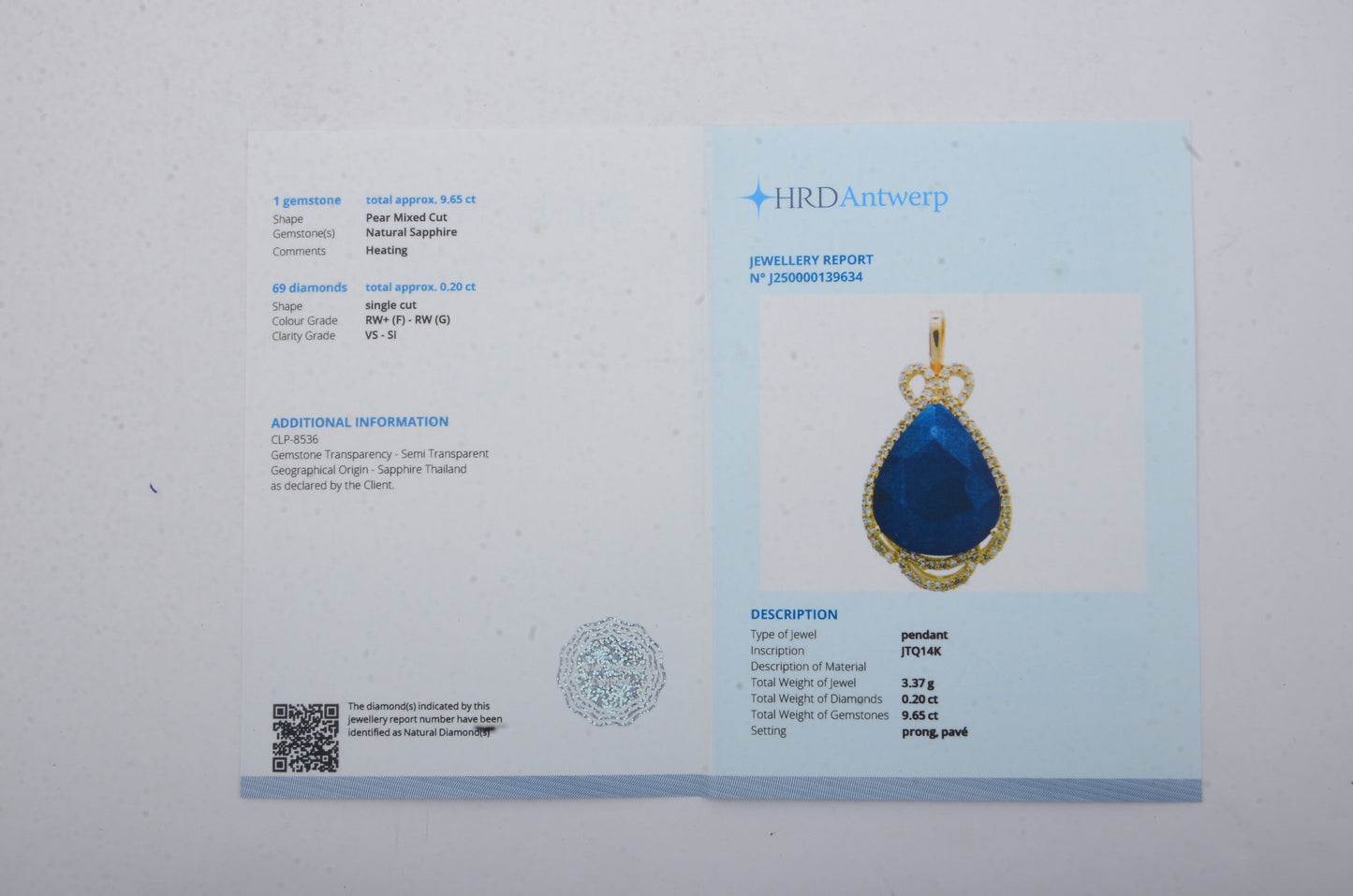 9.85 Ct Pear Mixed Cut Natural Sapphire 14K Gold Pendant