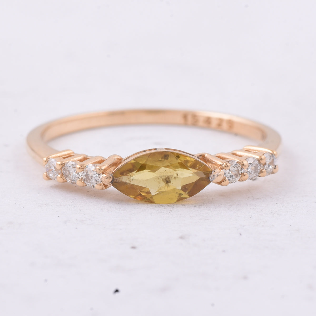 0.56 Ct Marquise Natural Yellow Tourmaline 14K Gold Ring
