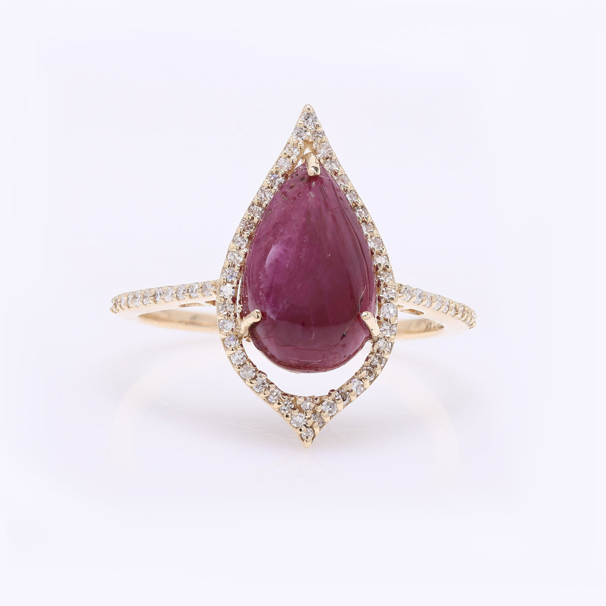 4.05 Ct Pear Cabochon Natural Ruby 14K Gold Ring