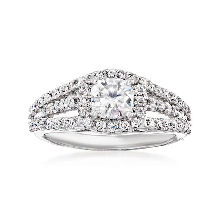 1.71 ct. Moissanite Cusion & Round Sterling Silver Women Ring Size 6