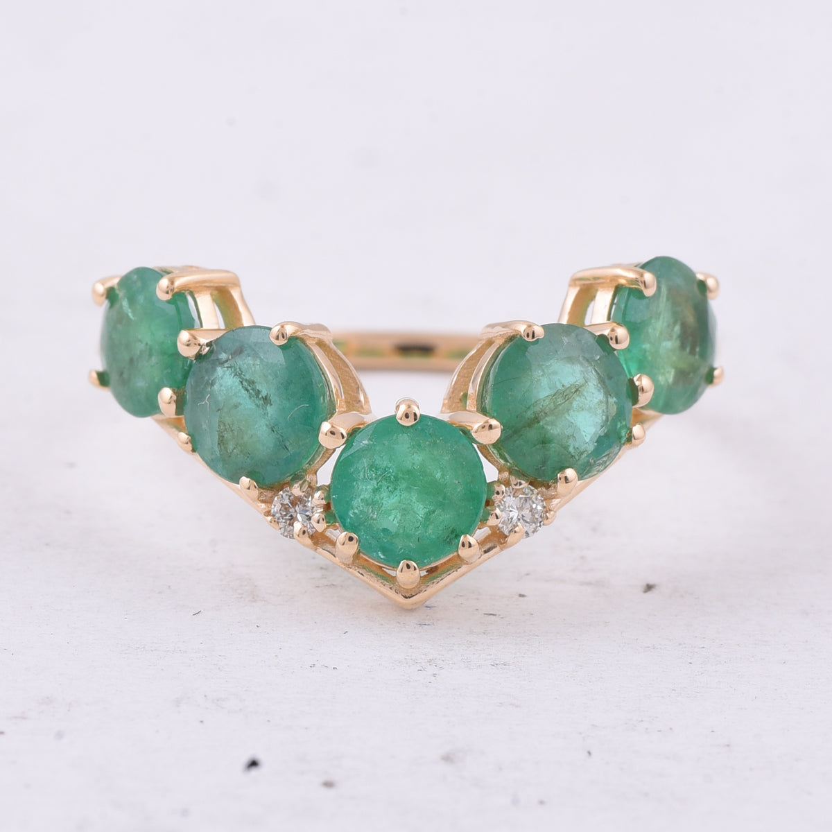 2.27 Ct Round Natural Emerald 14K Gold Ring