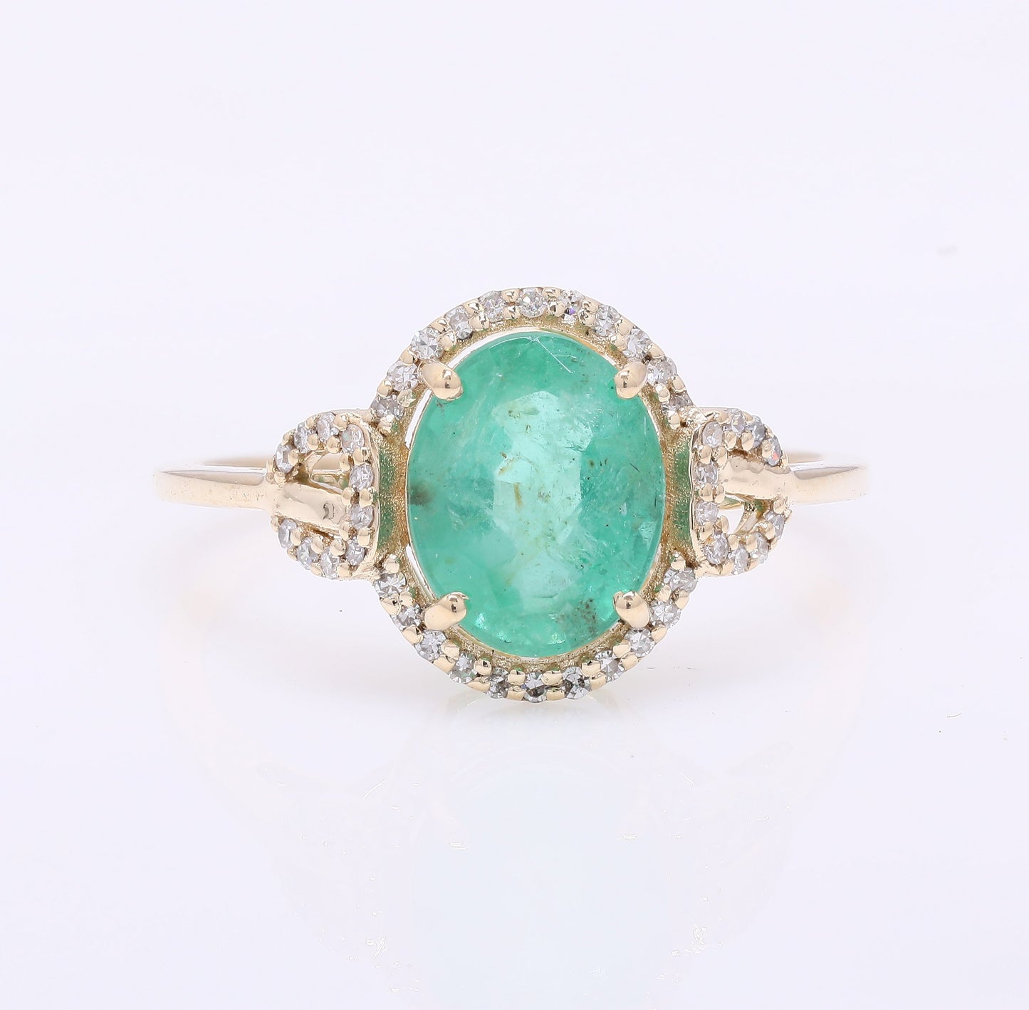 2.04 Ct Oval Mixed Cut Natural Emerald 14K Gold Ring
