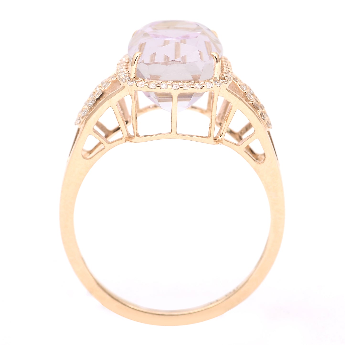 5.47 Ct Cushion Mixed Cut Natural Kunzite 14K Gold Ring