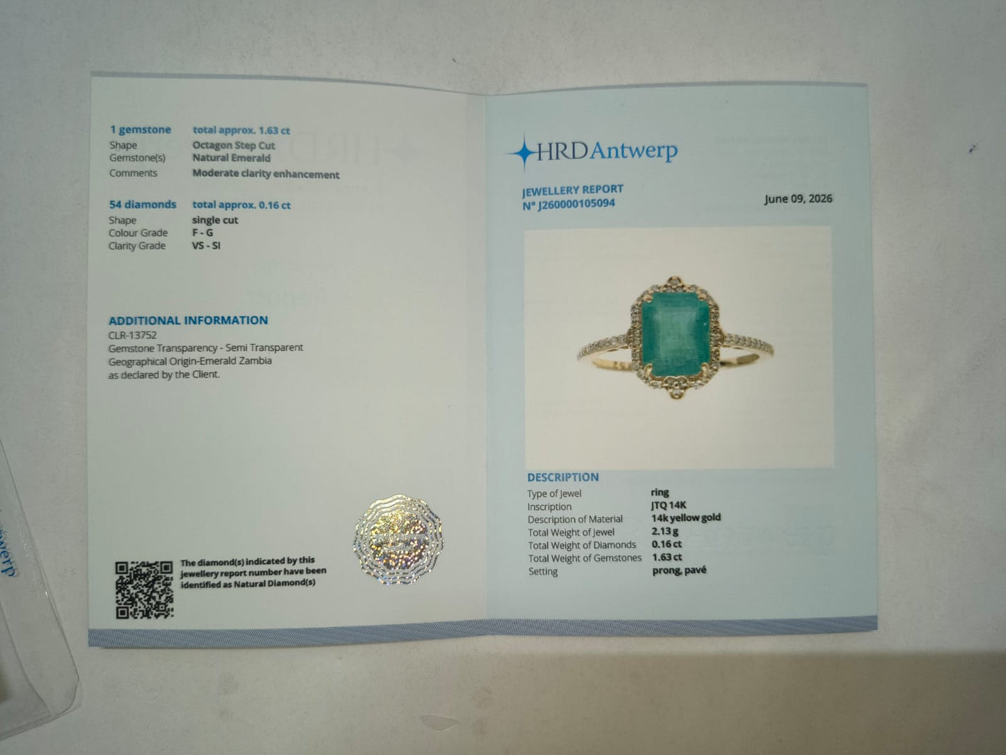 1.79 Ct Octagon Step Cut Natural Emerald 14K Gold Ring