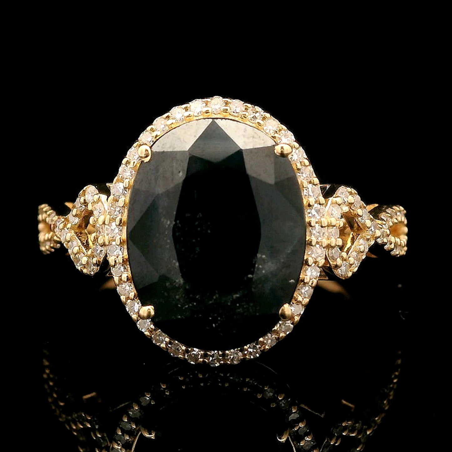 3.94 Ct Oval Mixed Cut Natural Sapphire 14K Gold Ring