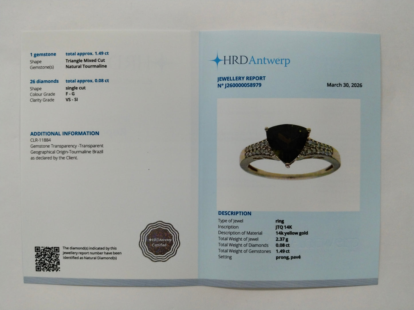 1.57 Ct Triangle Mixed Cut Natural Tourmaline 14K Gold Ring