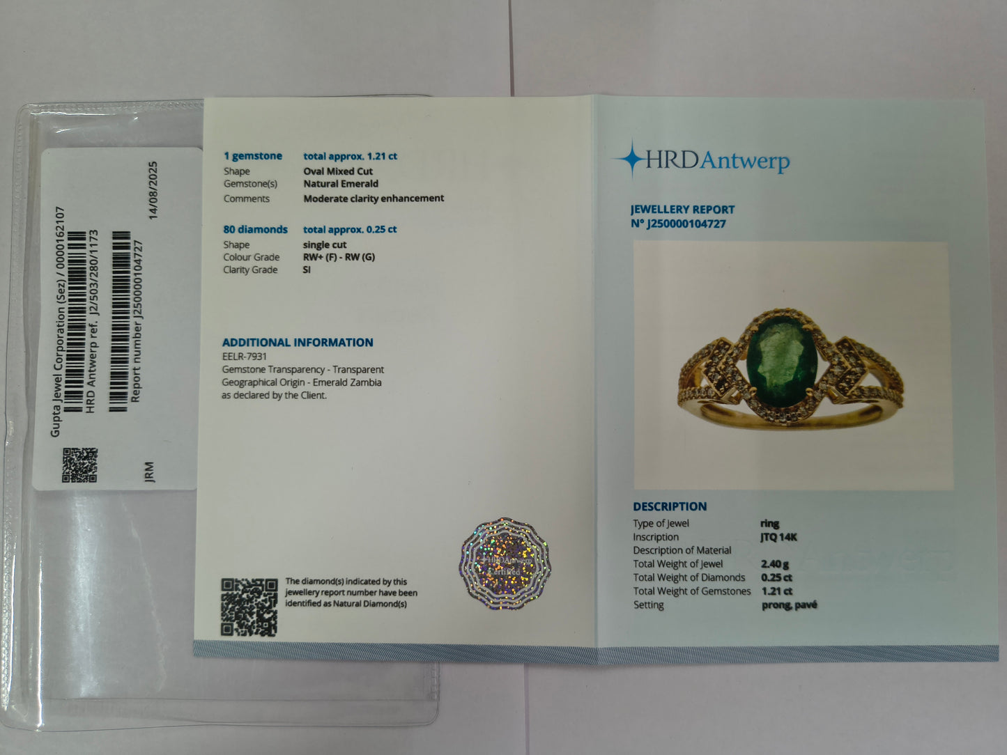 1.46 Ct Oval Mixed Cut Natural Emerald 14K Gold Ring