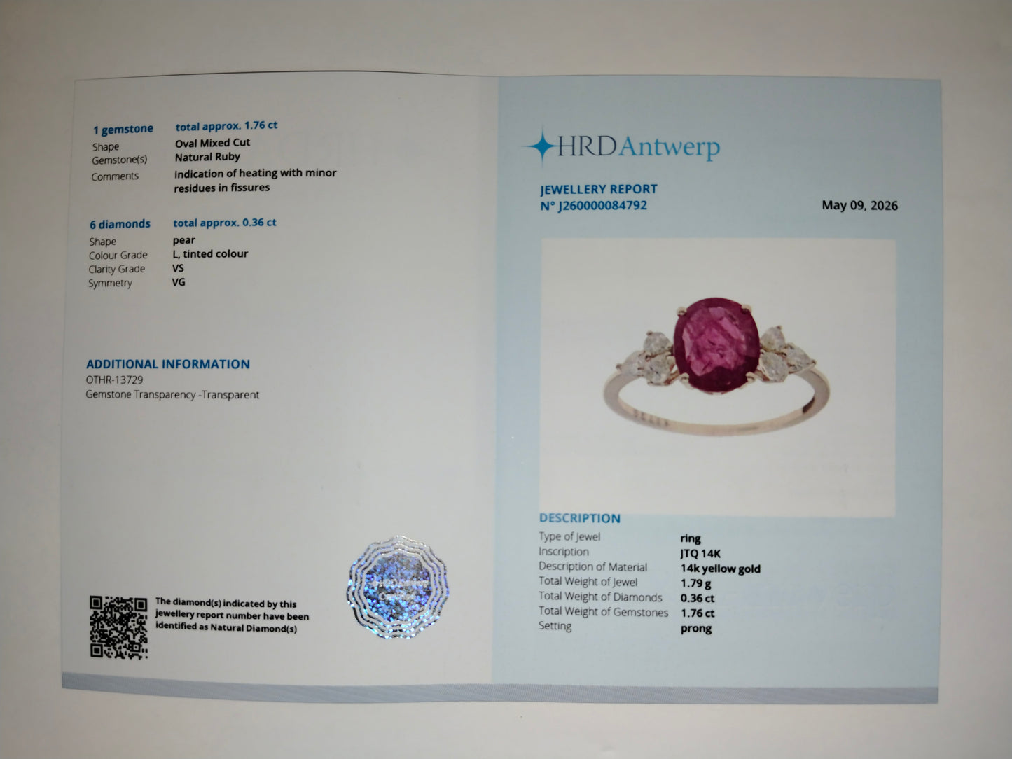 1.37 Ct Oval Mixed Cut Natural Ruby 14K Gold Ring