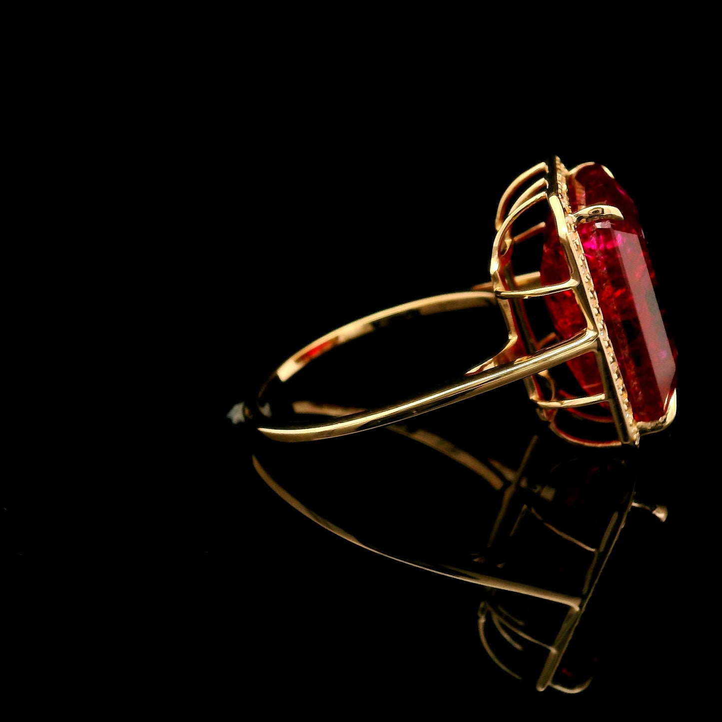 14.44 Ct Emerald Cut Lab Grown Ruby 14K Gold Ring