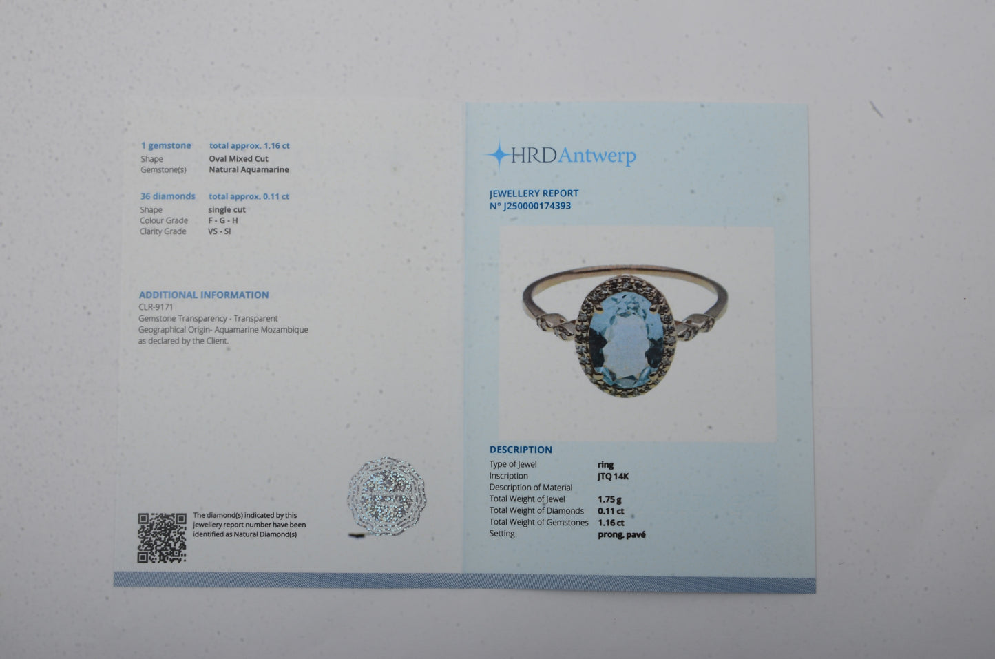 1.27 Ct Oval Mixed Cut Natural Aquamarine 14K Gold Ring