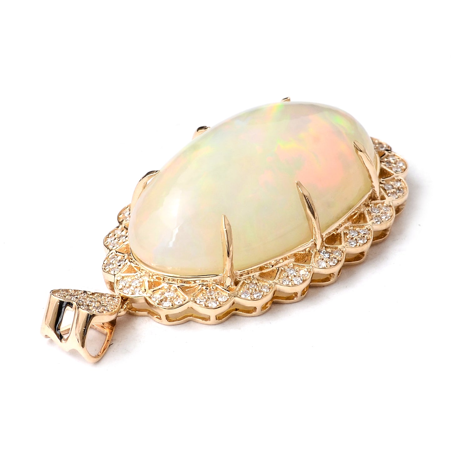 17.33 Ct Oval Cabochon Natural Opal 14K Gold Pendant
