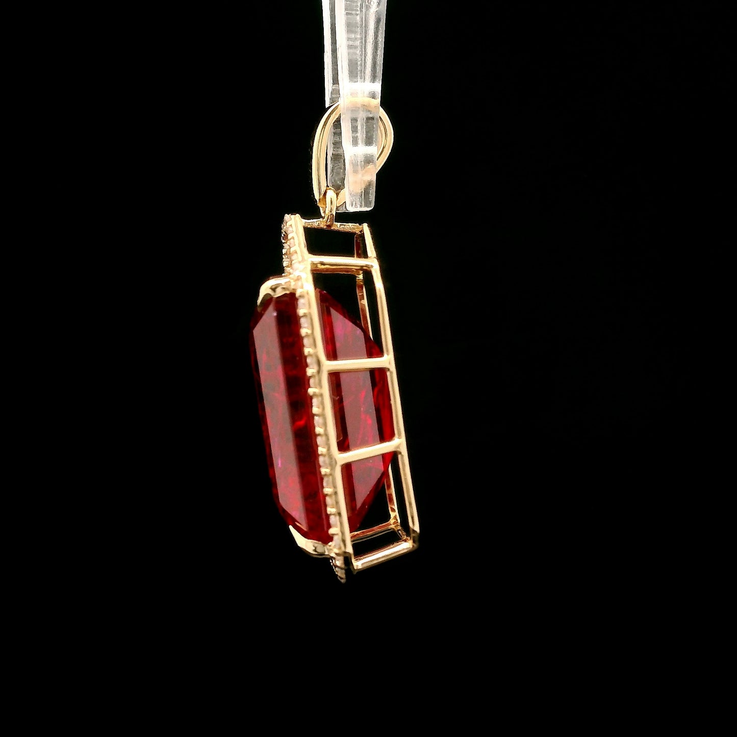 15.77 Ct Emerald Cut Lab Grown Ruby 14K Gold Pendant
