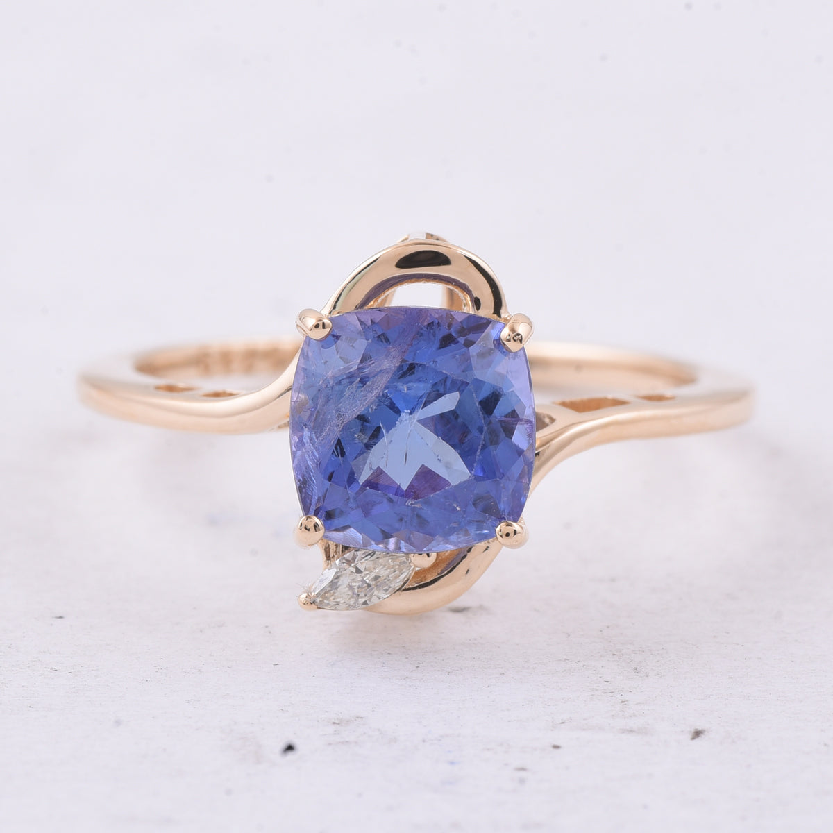 2.13 Ct Cushion Natural Tanzanite 14K Gold Ring