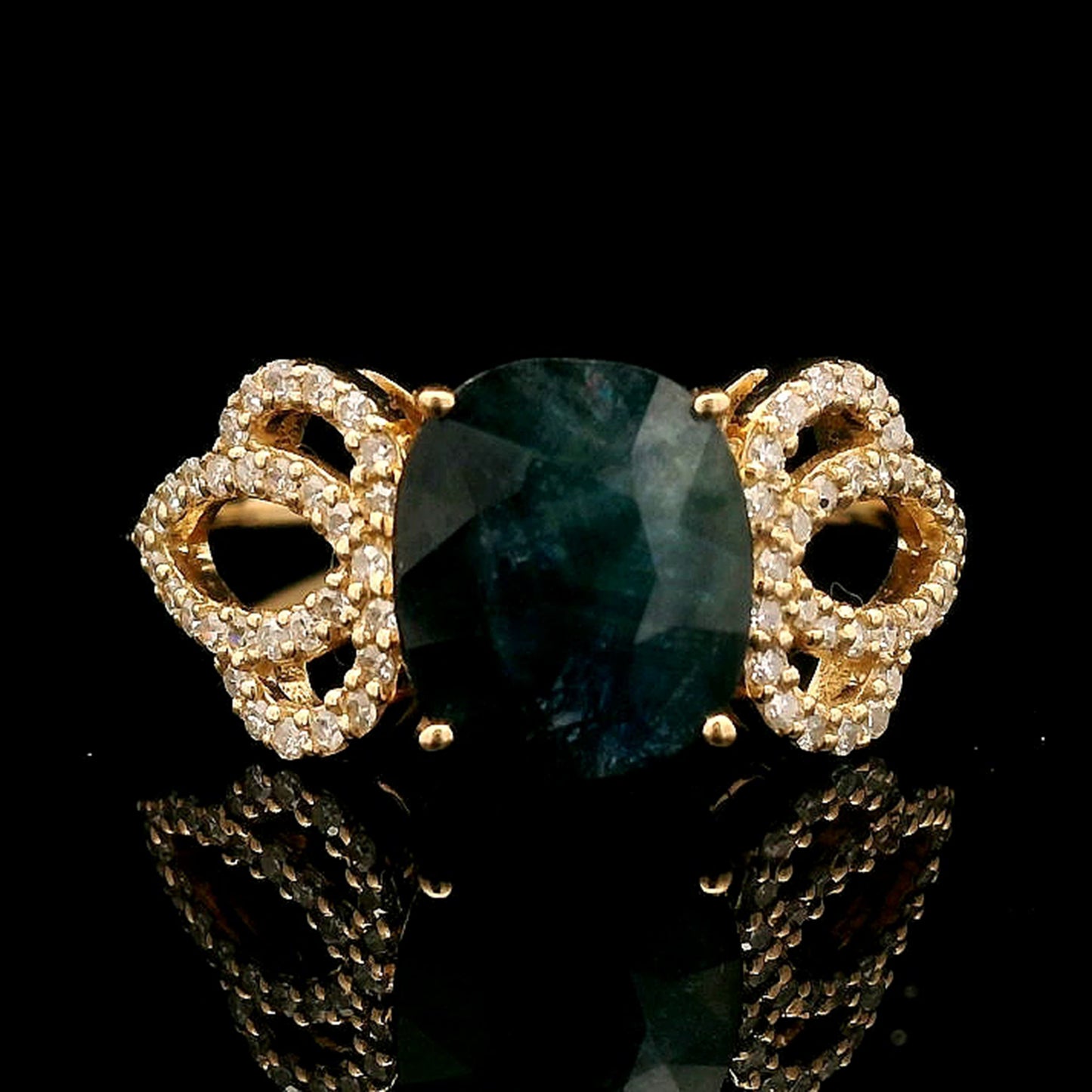 2.05 Ct Cushion Mixed Cut Natural Sapphire 14K Gold Ring