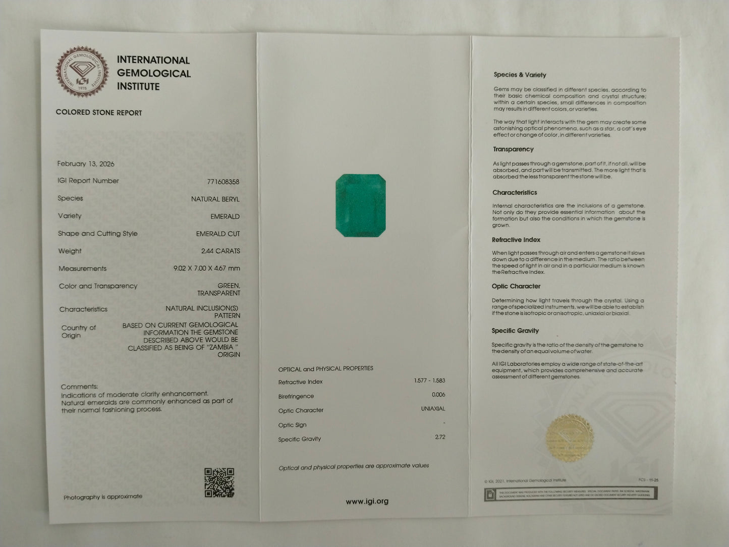 2.44 Natural Beryl Emerald Emerald Cut Gemstone