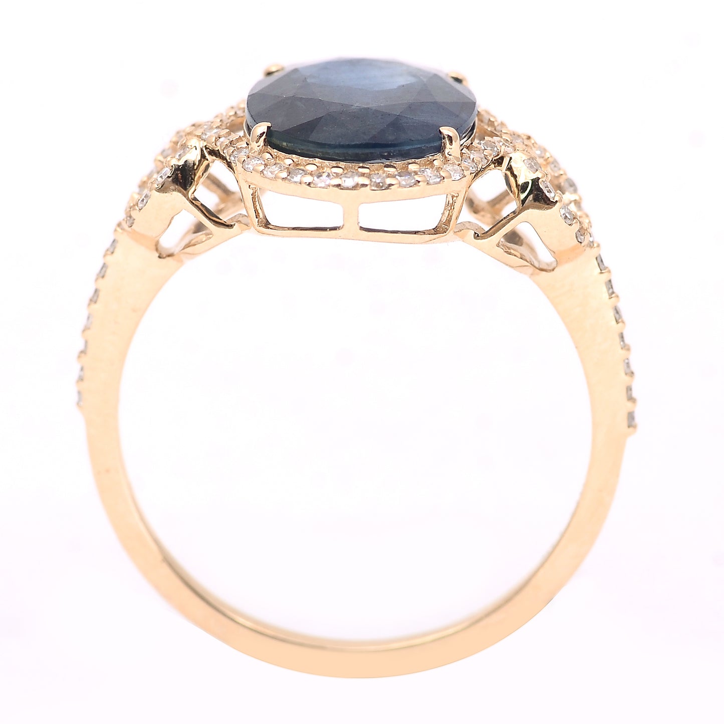 3.46 Ct Oval Mixed Cut Natural Sapphire 14K Gold Ring