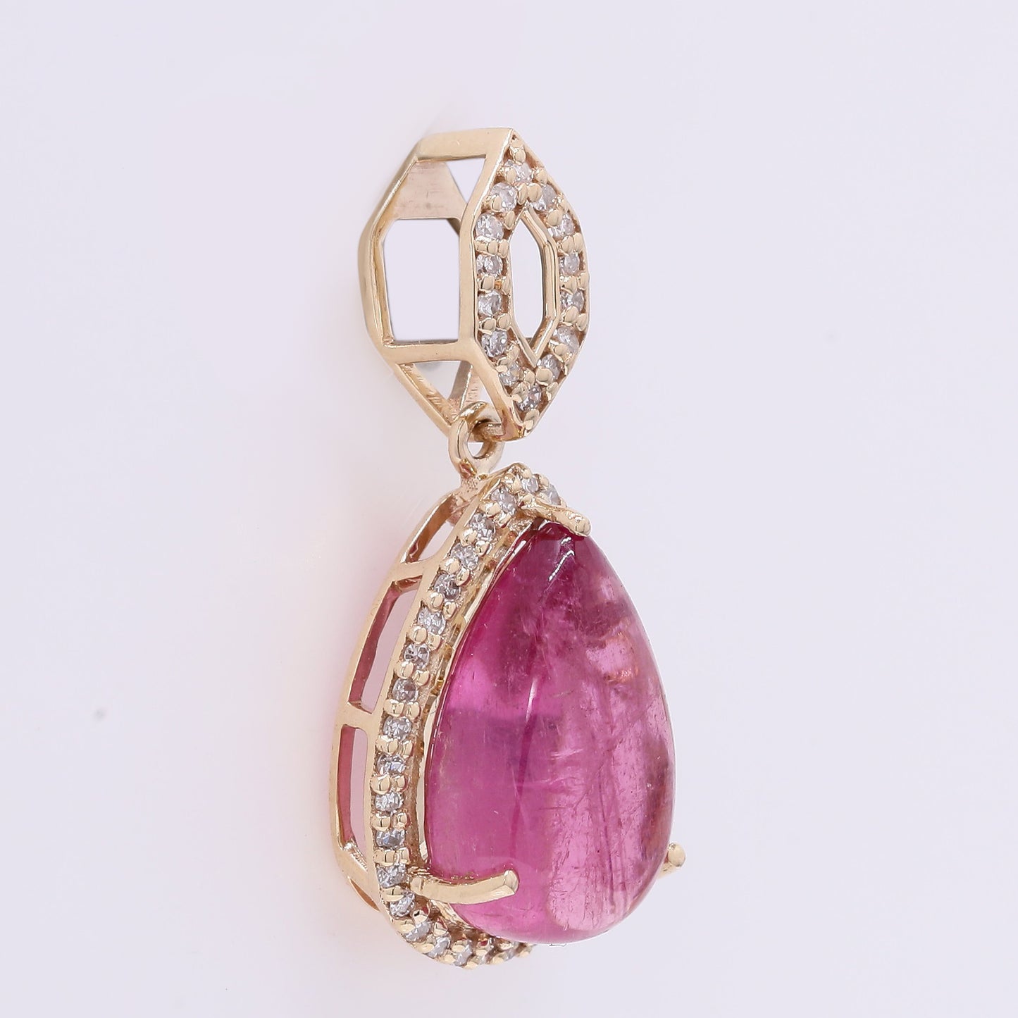 3.82 Ct Pear Cabochon Natural Tourmaline 14K Gold Pendant