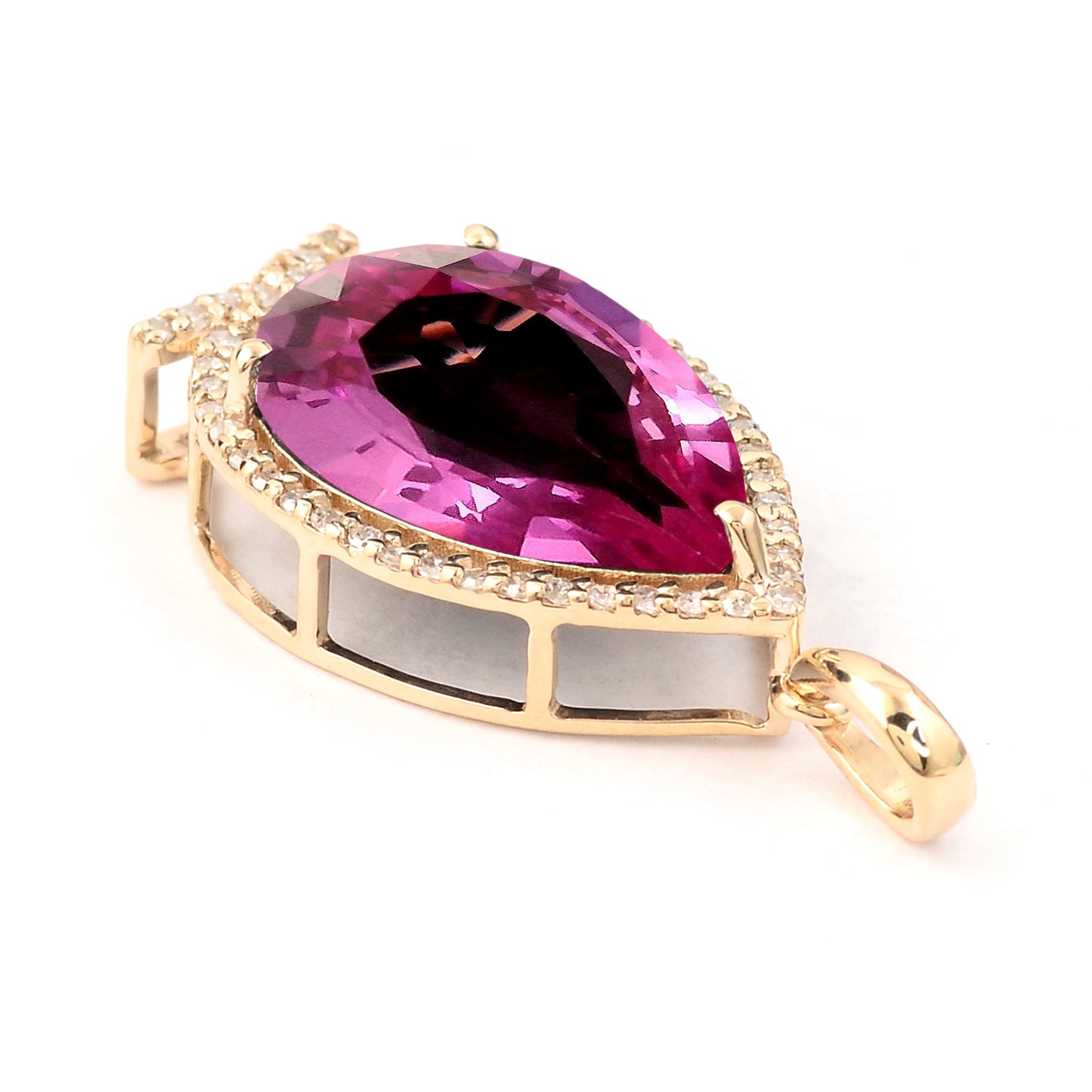 6.03 Ct Pear Lab Grown Pink Sapphire 14K Gold Pendant