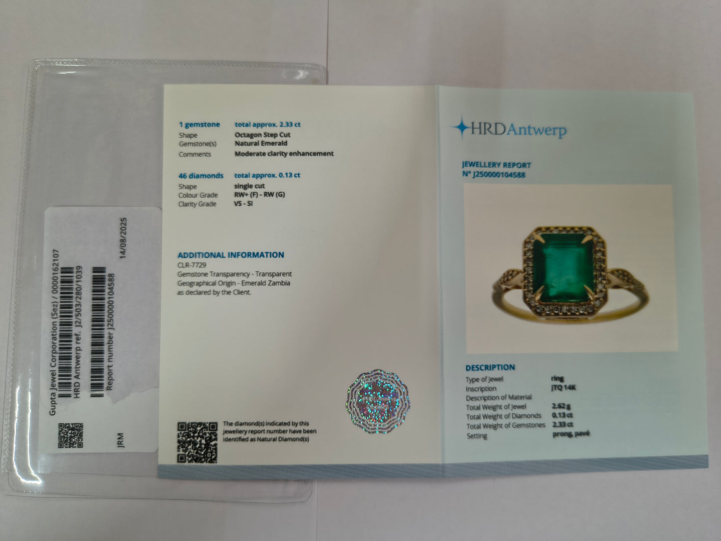 2.46 Ct Octagon Step Cut Natural Emerald 14K Gold Ring