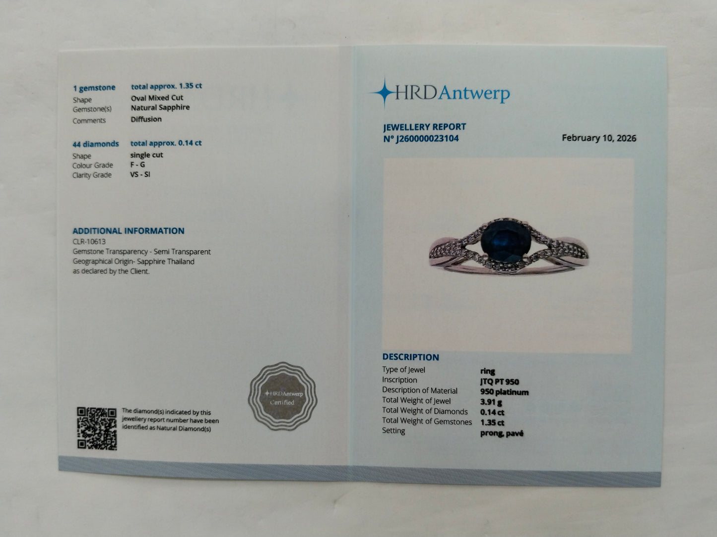 1.49 Ct Oval Mixed Cut Natural Sapphire 950 Platinum Ring