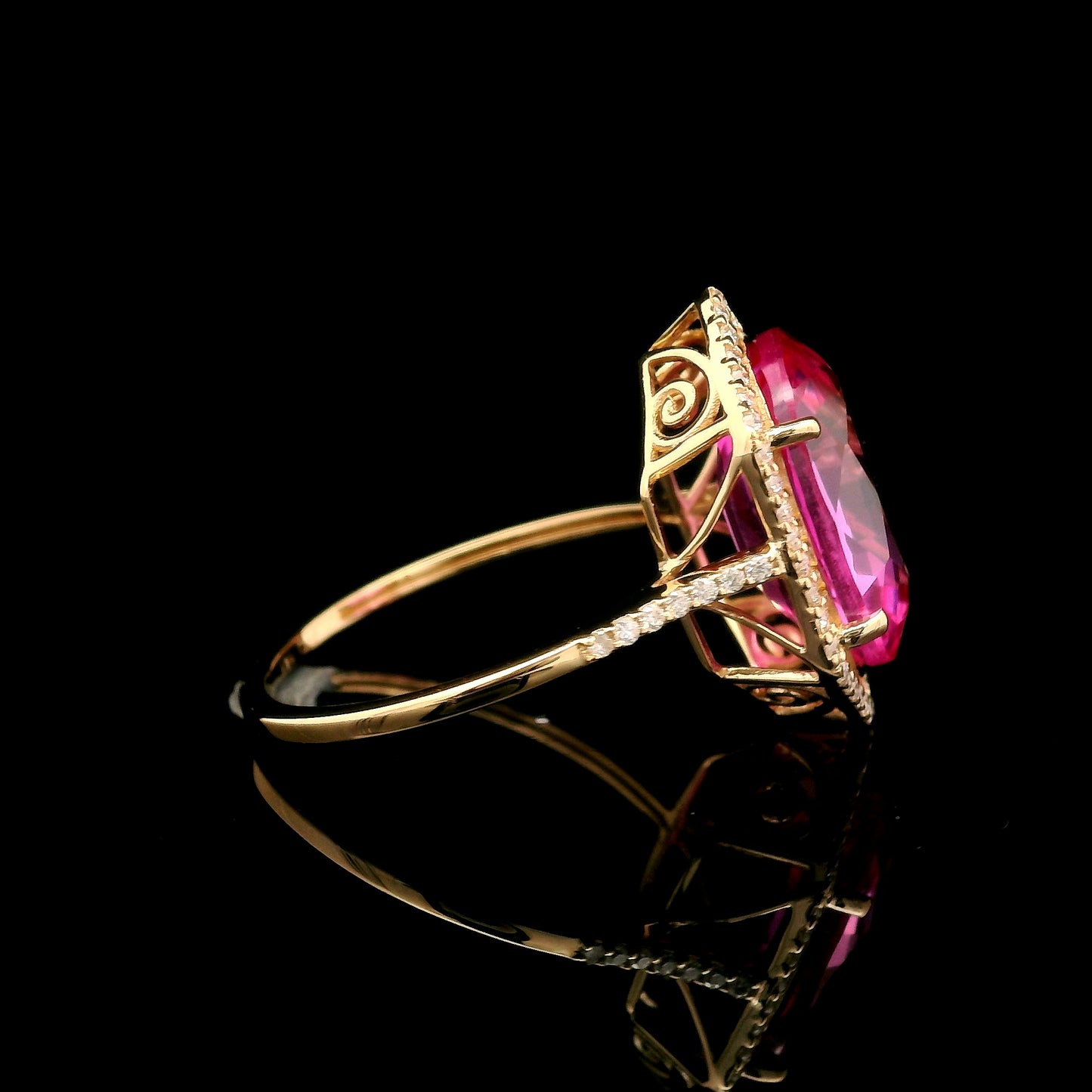 6.88 Ct Oval Mixed Cut Lab Grown Pink Sapphire 14K Gold Ring
