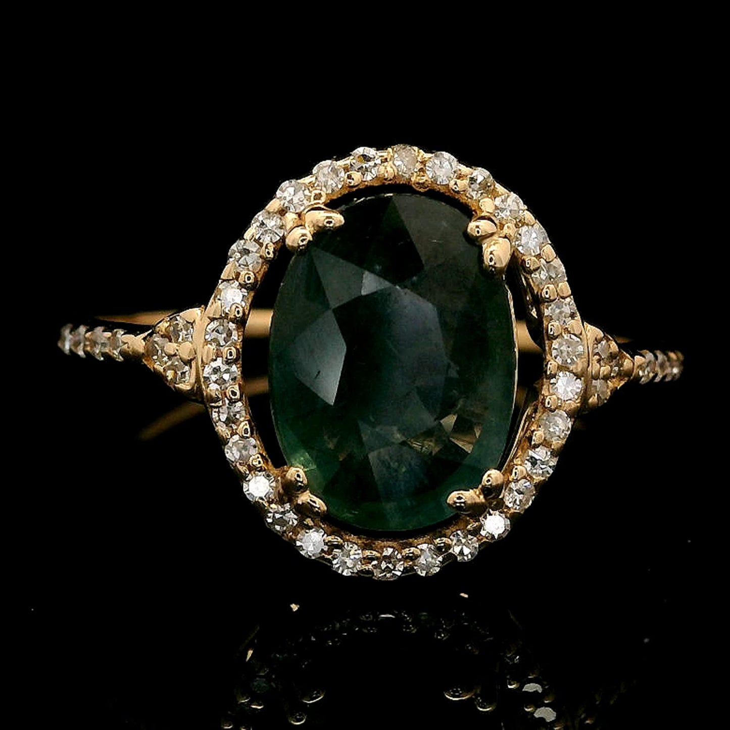 1.57 Ct Oval Mixed Cut Natural Sapphire 14K Gold Ring