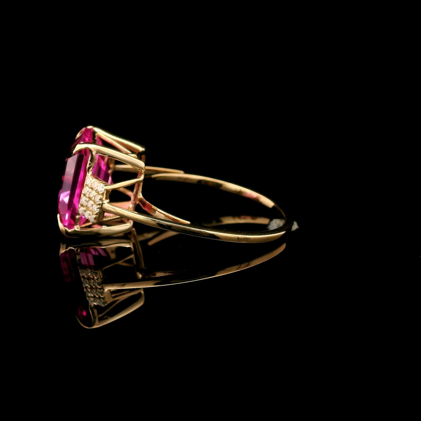 6.22 Ct Square Emerald Cut Lab Grown Pink Sapphire 14K Gold Ring