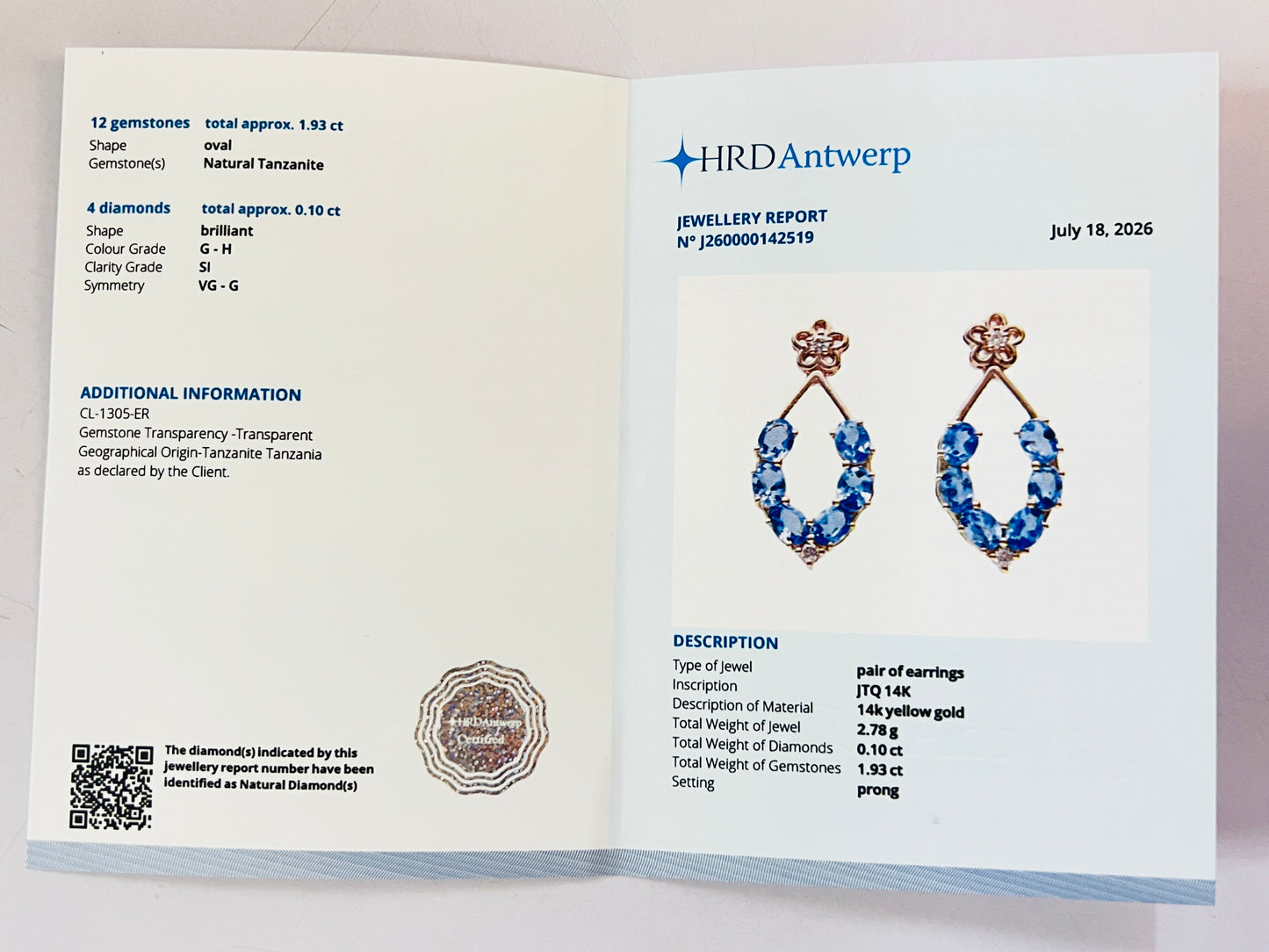 2.03 Ct Oval Natural Tanzanite 14K Gold Earrings