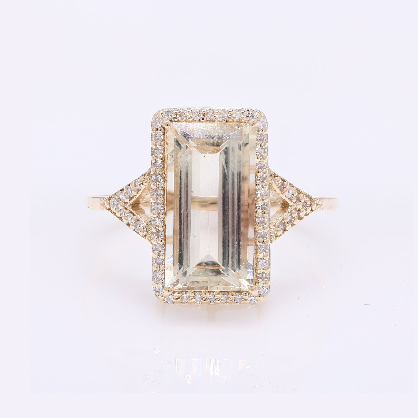 3.50 Ct Rectangular Step Cut Natural Plagioclase Feldspar Sunstone 14K Gold Ring