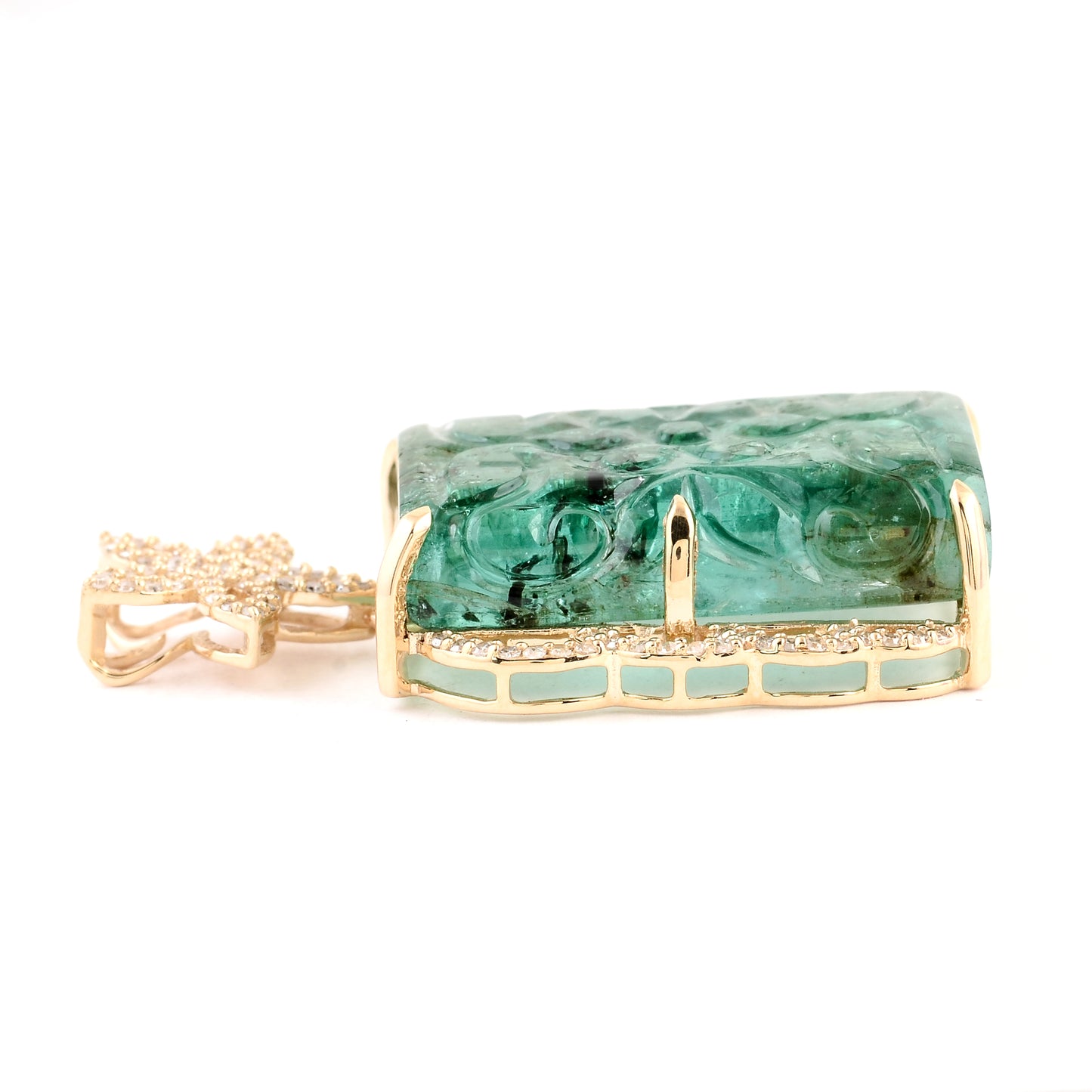 16.56 Ct Fancy Carving Natural Beryl Emerald 14K Gold Pendant