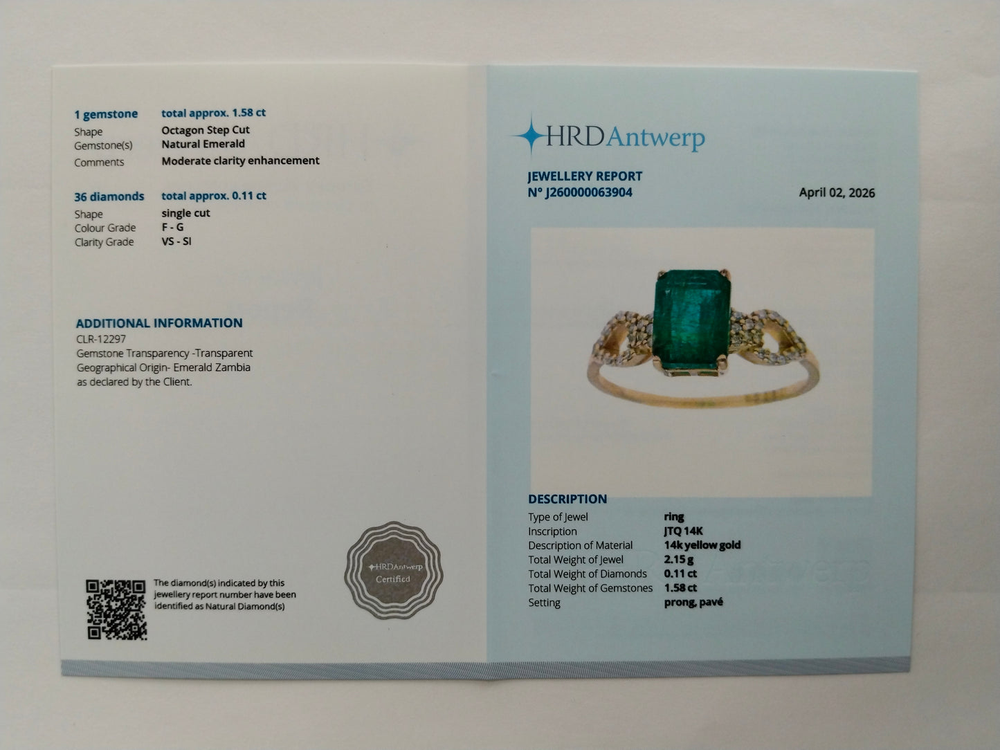 1.69 Ct Octagon Step Cut Natural Emerald 14K Gold Ring