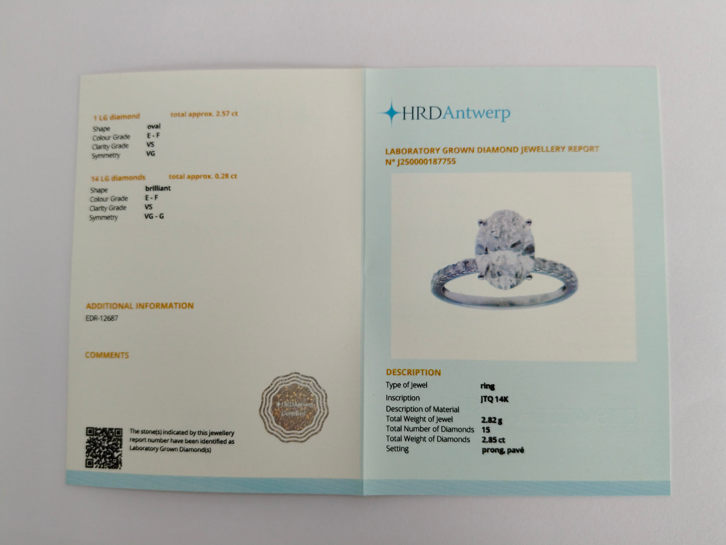 2.85 Carats Lab Grown Diamond 14K Gold Ring