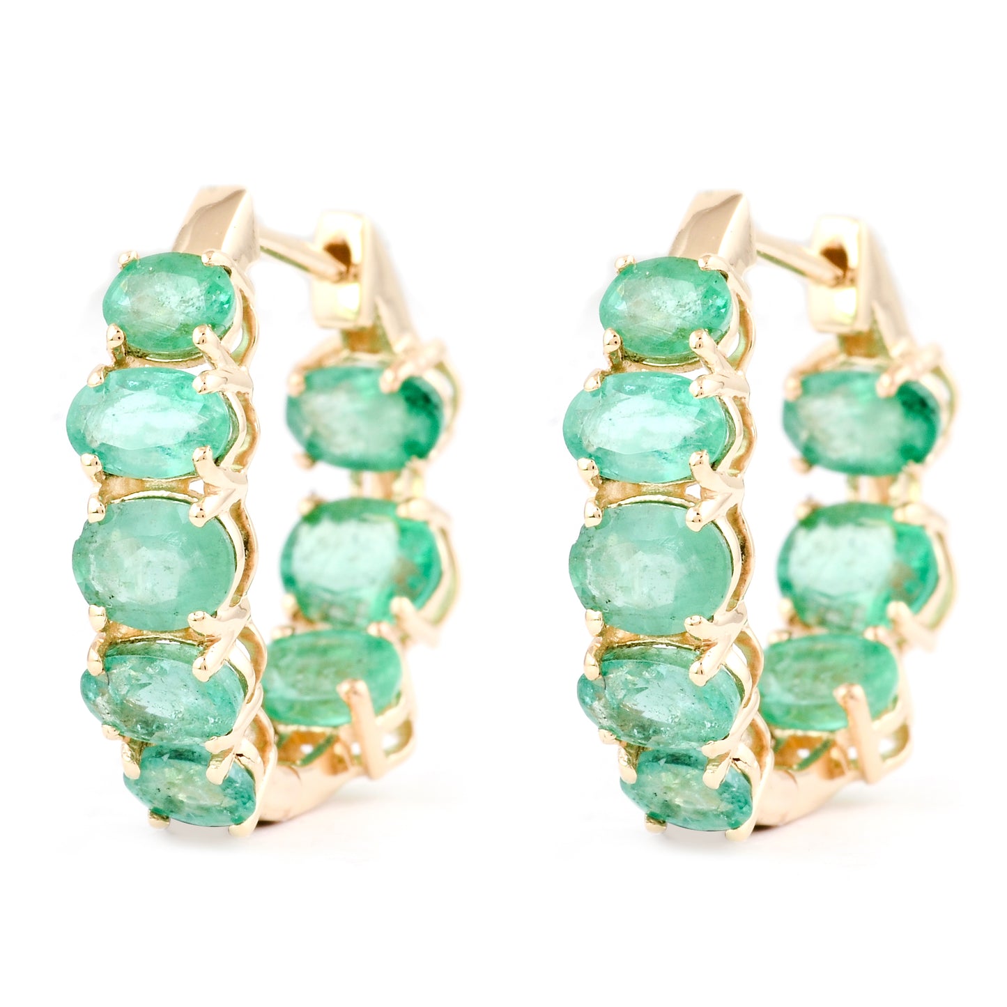 4.87 Carat Oval Mixed Cut Natural Beryl Emerald 14K Gold Earrings