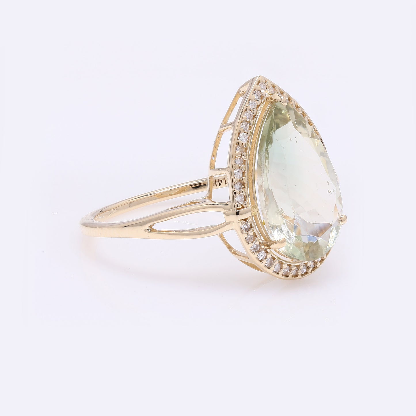 3.46 Ct Pear Mixed Cut Natural Plagioclase Feldspar Sunstone 14K Gold Ring