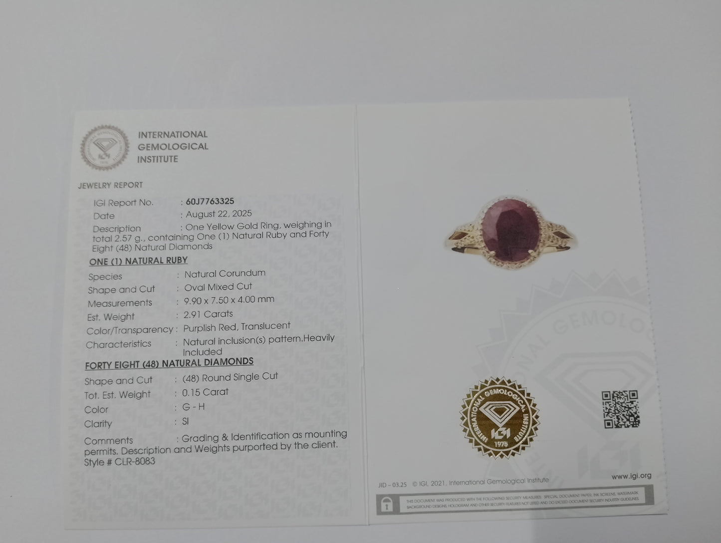 3.06 Ct Oval Mixed Cut Natural Corundum Ruby 14K Gold Ring