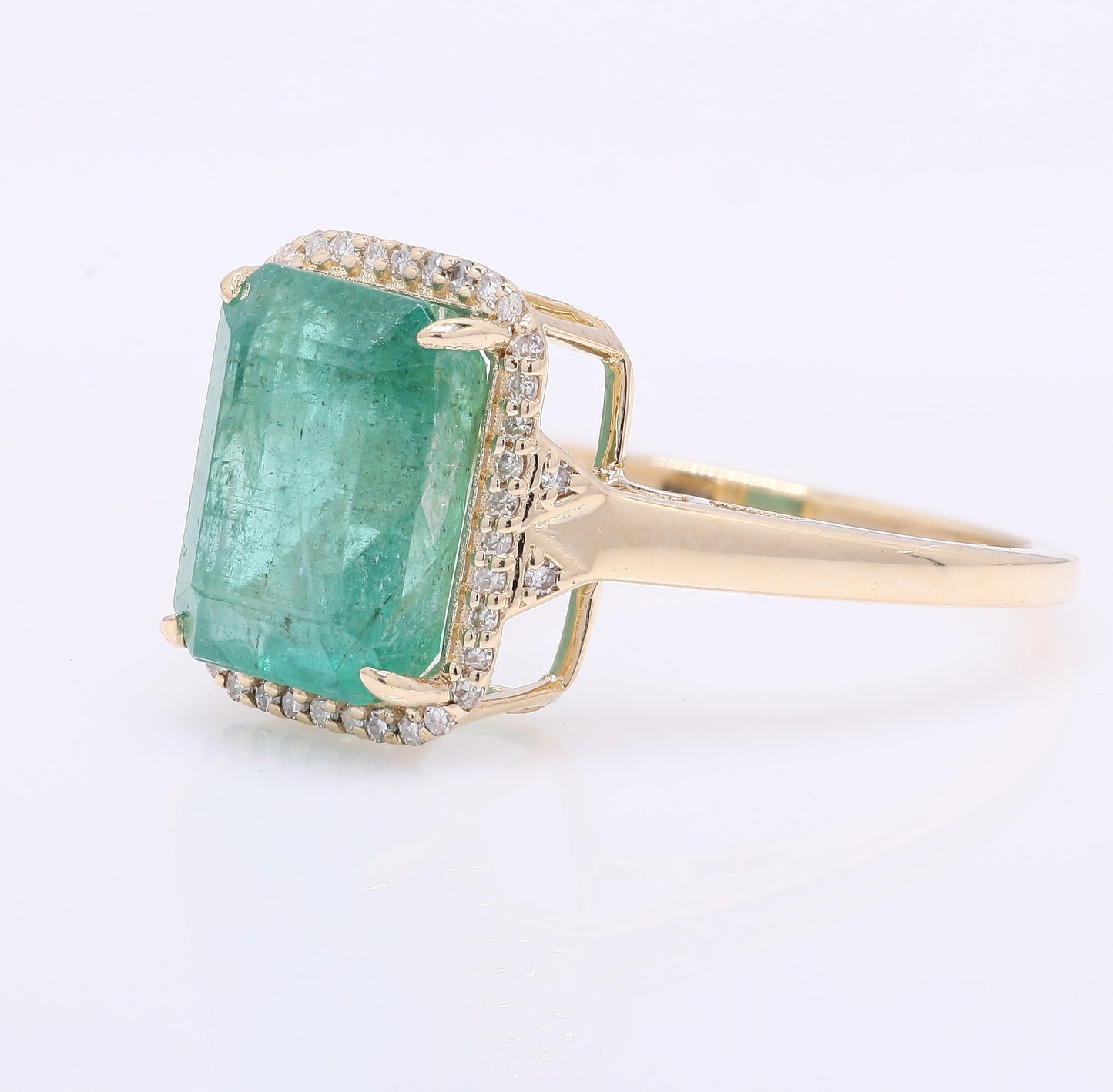 4.26 Ct Octagon Step Cut Natural Emerald 14K Gold Ring